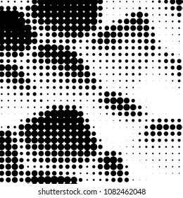 Abstract grunge grid polka dot halftone background pattern. Spotted black and white vector line illustration
