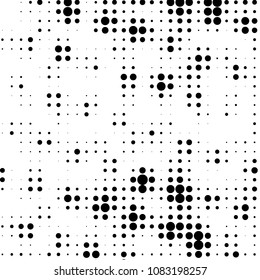 Abstract grunge grid polka dot halftone background pattern. Spotted black and white vector line illustration
