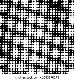 Abstract grunge grid polka dot halftone background pattern. Spotted black and white vector line illustration
