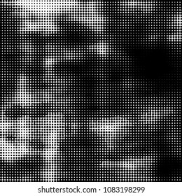 Abstract grunge grid polka dot halftone background pattern. Spotted black and white vector line illustration
