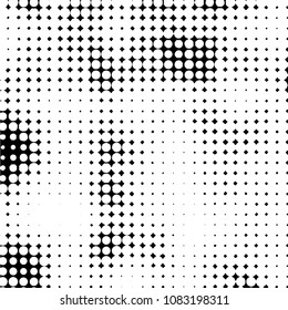 Abstract grunge grid polka dot halftone background pattern. Spotted black and white vector line illustration
