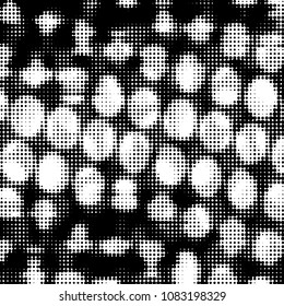 Abstract grunge grid polka dot halftone background pattern. Spotted black and white vector line illustration
