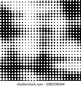 Abstract grunge grid polka dot halftone background pattern. Spotted black and white vector line illustration
