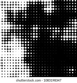 Abstract grunge grid polka dot halftone background pattern. Spotted black and white vector line illustration
