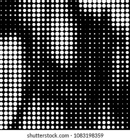Abstract grunge grid polka dot halftone background pattern. Spotted black and white vector line illustration
