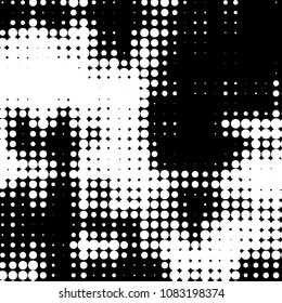 Abstract grunge grid polka dot halftone background pattern. Spotted black and white vector line illustration
