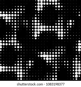 Abstract grunge grid polka dot halftone background pattern. Spotted black and white vector line illustration
