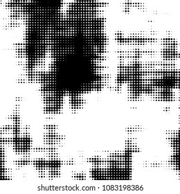 Abstract grunge grid polka dot halftone background pattern. Spotted black and white vector line illustration
