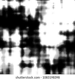 Abstract grunge grid polka dot halftone background pattern. Spotted black and white vector line illustration
