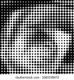 Abstract grunge grid polka dot halftone background pattern. Spotted black and white vector line illustration
