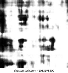 Abstract grunge grid polka dot halftone background pattern. Spotted black and white vector line illustration
