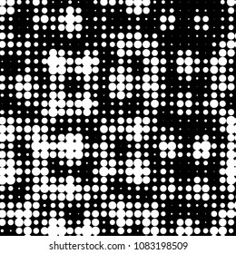 Abstract grunge grid polka dot halftone background pattern. Spotted black and white vector line illustration
