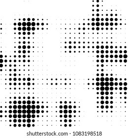 Abstract grunge grid polka dot halftone background pattern. Spotted black and white vector line illustration
