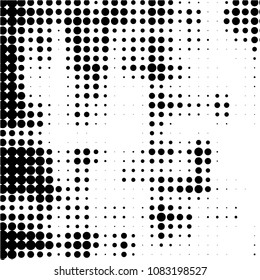Abstract grunge grid polka dot halftone background pattern. Spotted black and white vector line illustration
