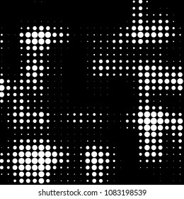 Abstract grunge grid polka dot halftone background pattern. Spotted black and white vector line illustration
