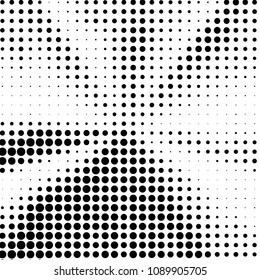 Abstract grunge grid polka dot halftone background pattern. Spotted black and white vector line illustration
