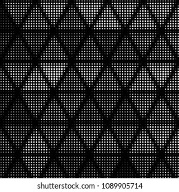 Abstract grunge grid polka dot halftone background pattern. Spotted black and white vector line illustration
