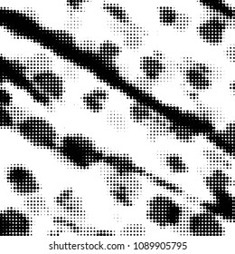 Abstract grunge grid polka dot halftone background pattern. Spotted black and white vector line illustration
