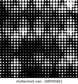 Abstract grunge grid polka dot halftone background pattern. Spotted black and white vector line illustration
