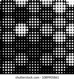 Abstract grunge grid polka dot halftone background pattern. Spotted black and white vector line illustration
