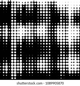 Abstract grunge grid polka dot halftone background pattern. Spotted black and white vector line illustration
