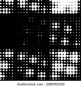 Abstract grunge grid polka dot halftone background pattern. Spotted black and white vector line illustration
