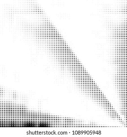 Abstract grunge grid polka dot halftone background pattern. Spotted black and white vector line illustration

