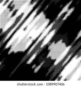 Abstract grunge grid polka dot halftone background pattern. Spotted black and white vector line illustration
