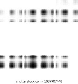 Abstract grunge grid polka dot halftone background pattern. Spotted black and white vector line illustration
