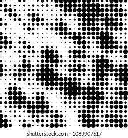 Abstract grunge grid polka dot halftone background pattern. Spotted black and white vector line illustration
