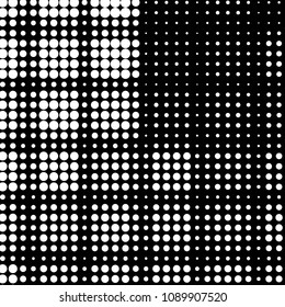 Abstract grunge grid polka dot halftone background pattern. Spotted black and white vector line illustration

