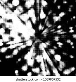 Abstract grunge grid polka dot halftone background pattern. Spotted black and white vector line illustration
