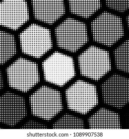 Abstract grunge grid polka dot halftone background pattern. Spotted black and white vector line illustration
