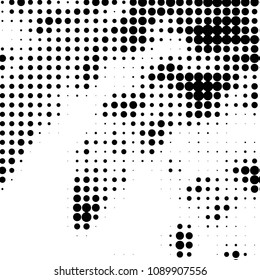 Abstract grunge grid polka dot halftone background pattern. Spotted black and white vector line illustration
