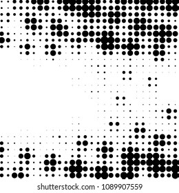Abstract grunge grid polka dot halftone background pattern. Spotted black and white vector line illustration
