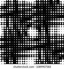 Abstract grunge grid polka dot halftone background pattern. Spotted black and white vector line illustration
