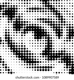 Abstract grunge grid polka dot halftone background pattern. Spotted black and white vector line illustration
