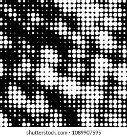 Abstract grunge grid polka dot halftone background pattern. Spotted black and white vector line illustration
