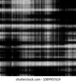 Abstract grunge grid polka dot halftone background pattern. Spotted black and white vector line illustration

