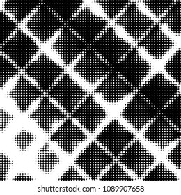 Abstract grunge grid polka dot halftone background pattern. Spotted black and white vector line illustration
