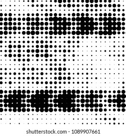 Abstract grunge grid polka dot halftone background pattern. Spotted black and white vector line illustration
