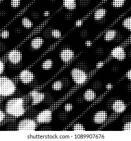 Abstract grunge grid polka dot halftone background pattern. Spotted black and white vector line illustration

