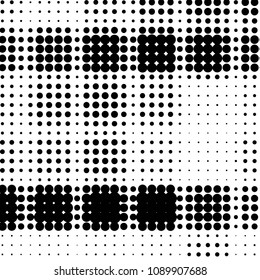 Abstract grunge grid polka dot halftone background pattern. Spotted black and white vector line illustration
