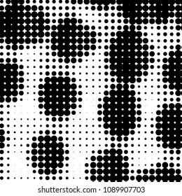 Abstract grunge grid polka dot halftone background pattern. Spotted black and white vector line illustration

