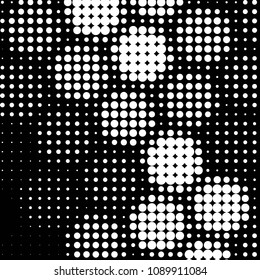 Abstract grunge grid polka dot halftone background pattern. Spotted black and white vector line illustration
