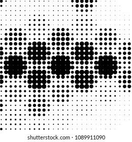 Abstract grunge grid polka dot halftone background pattern. Spotted black and white vector line illustration
