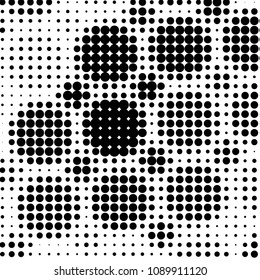 Abstract grunge grid polka dot halftone background pattern. Spotted black and white vector line illustration
