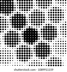 Abstract grunge grid polka dot halftone background pattern. Spotted black and white vector line illustration
