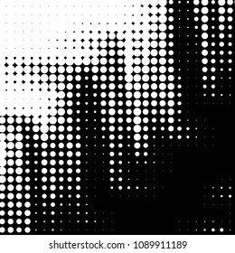 Abstract grunge grid polka dot halftone background pattern. Spotted black and white vector line illustration
