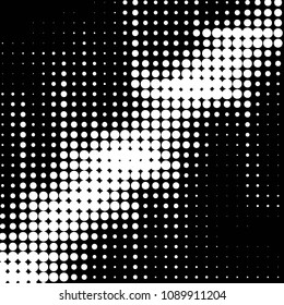 Abstract grunge grid polka dot halftone background pattern. Spotted black and white vector line illustration
